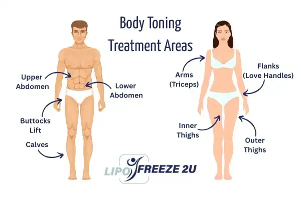 Graphic showing where you can have Body toning Treatment Brackley on your body